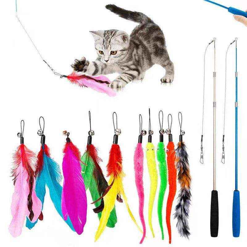 12pcs Interactive Cat Toy Feather Teaser Rod - Image 9