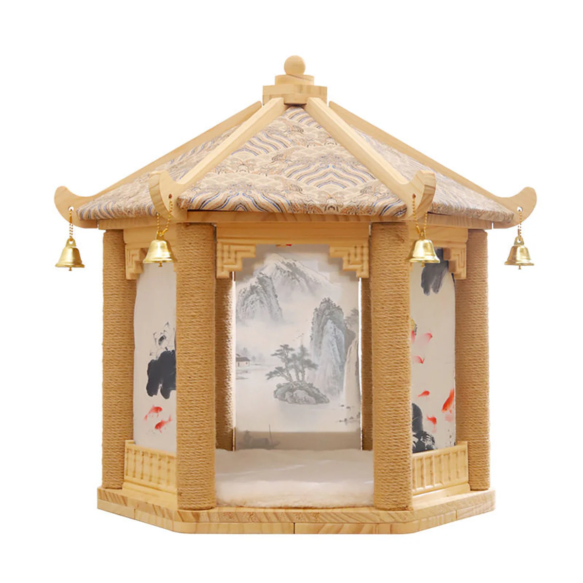 2 in 1 Ancient Pavilion Cat Nest and Scratch Post Modern House Pet Bed Toy - Image 2