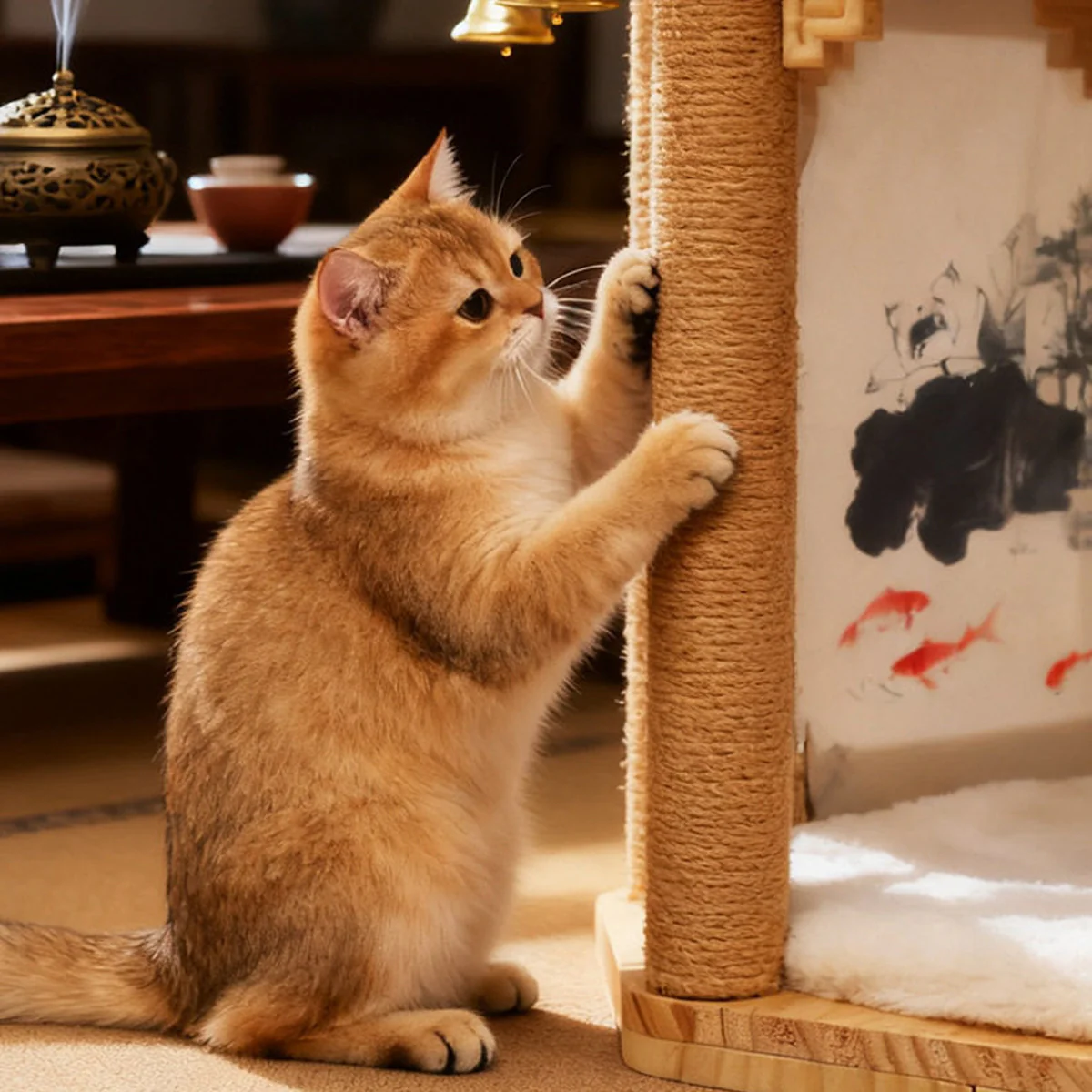 2 in 1 Ancient Pavilion Cat Nest and Scratch Post Modern House Pet Bed Toy - Image 9