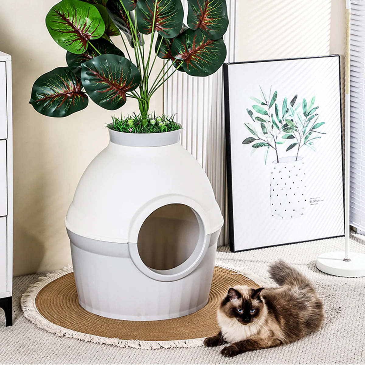 2 in 1 Cat Bed and Litter Box Flower Pot Style for Indoor Pet House Toilet - Image 10