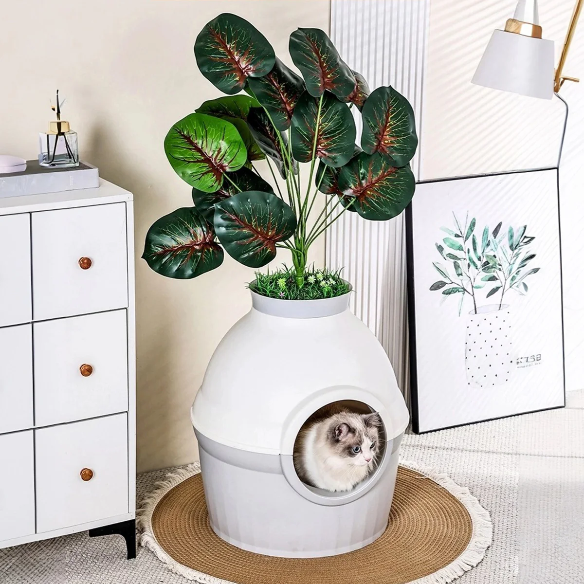 2 in 1 Cat Bed and Litter Box Flower Pot Style for Indoor Pet House Toilet - Image 6