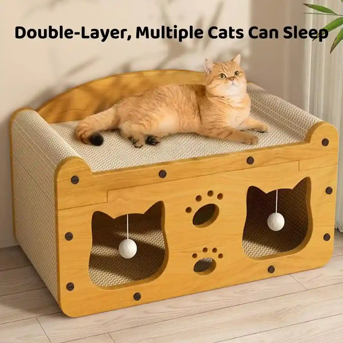 Premium 2-in-1 Cat Scratching Bed with Durable Wooden Frame for Play - Image 3