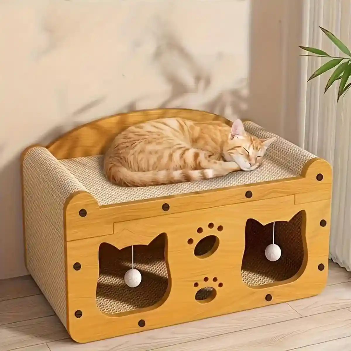 Premium 2-in-1 Cat Scratching Bed with Durable Wooden Frame for Play - Image 7
