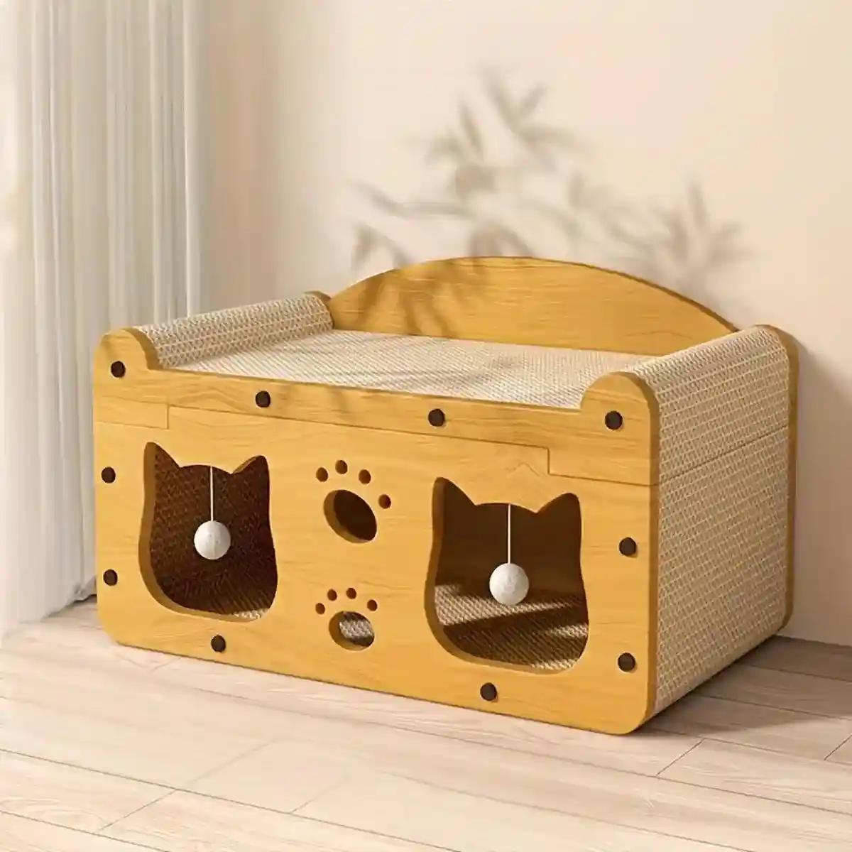 Premium 2-in-1 Cat Scratching Bed with Durable Wooden Frame for Play - Image 8