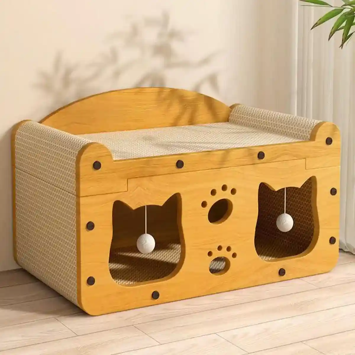Premium 2-in-1 Cat Scratching Bed with Durable Wooden Frame for Play - Image 9