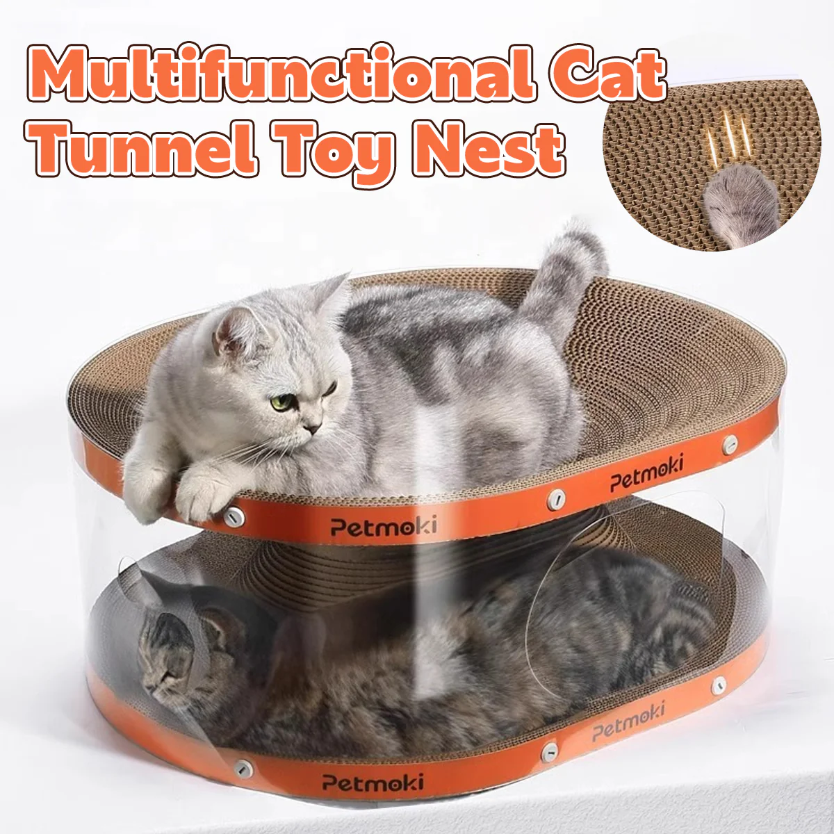 2-In-1 Cat Tunnel Bed With Scratcher Board - Image 2