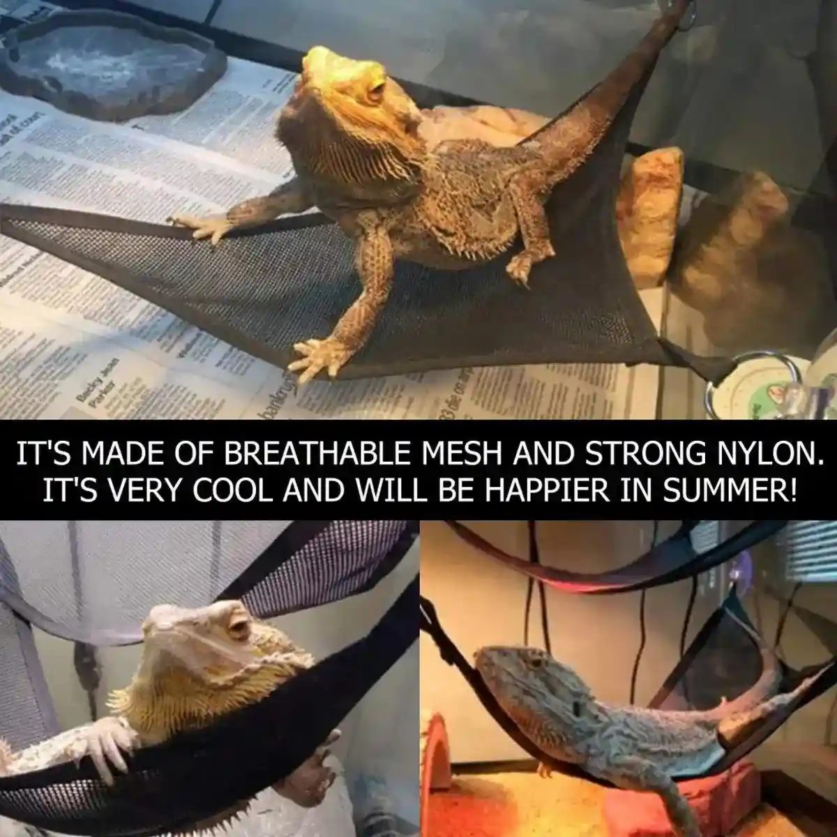 2x Reptile Hammock for Small Large Bearded Dragon Lizard Reptile Snakes Black - Image 12