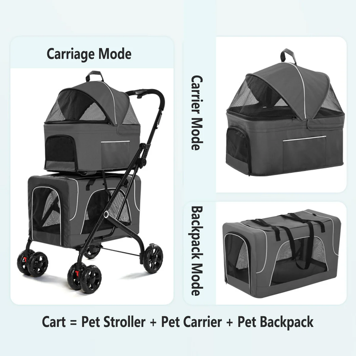 3-In-1 Double Deck Pet Stroller With Carrier - Image 4