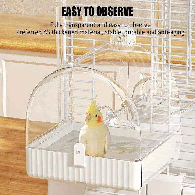 3-in-1 Hanging Bird Bath & Feeder Transparent Bird Cage Bath - Image 9