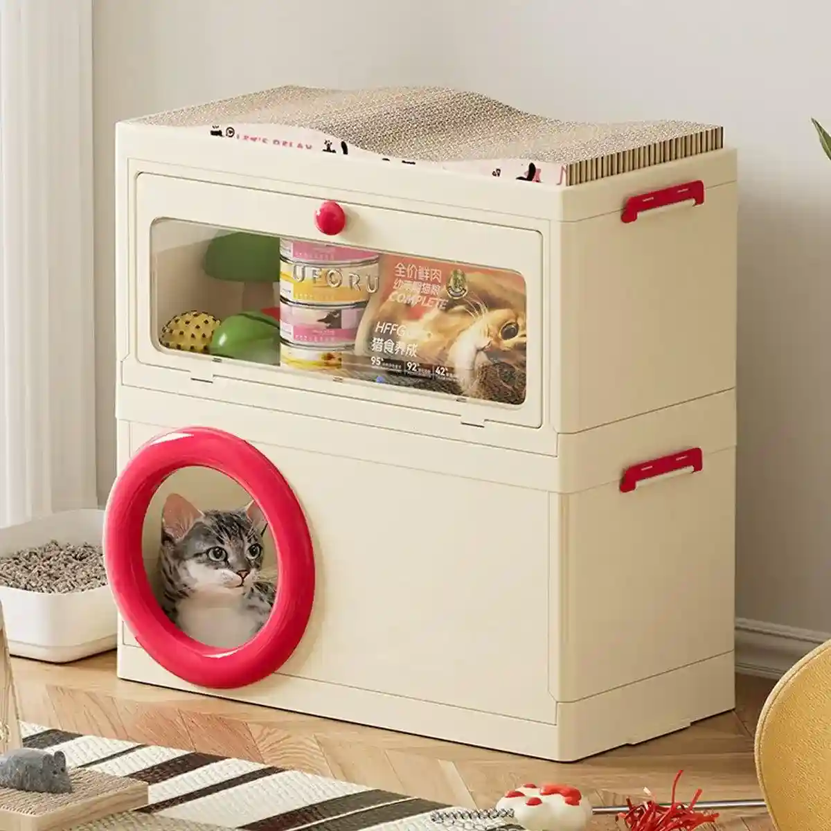 3-in-1 Pet Multifunctional Storage Box Cat Nest Scratcher & Organizer - Image 12