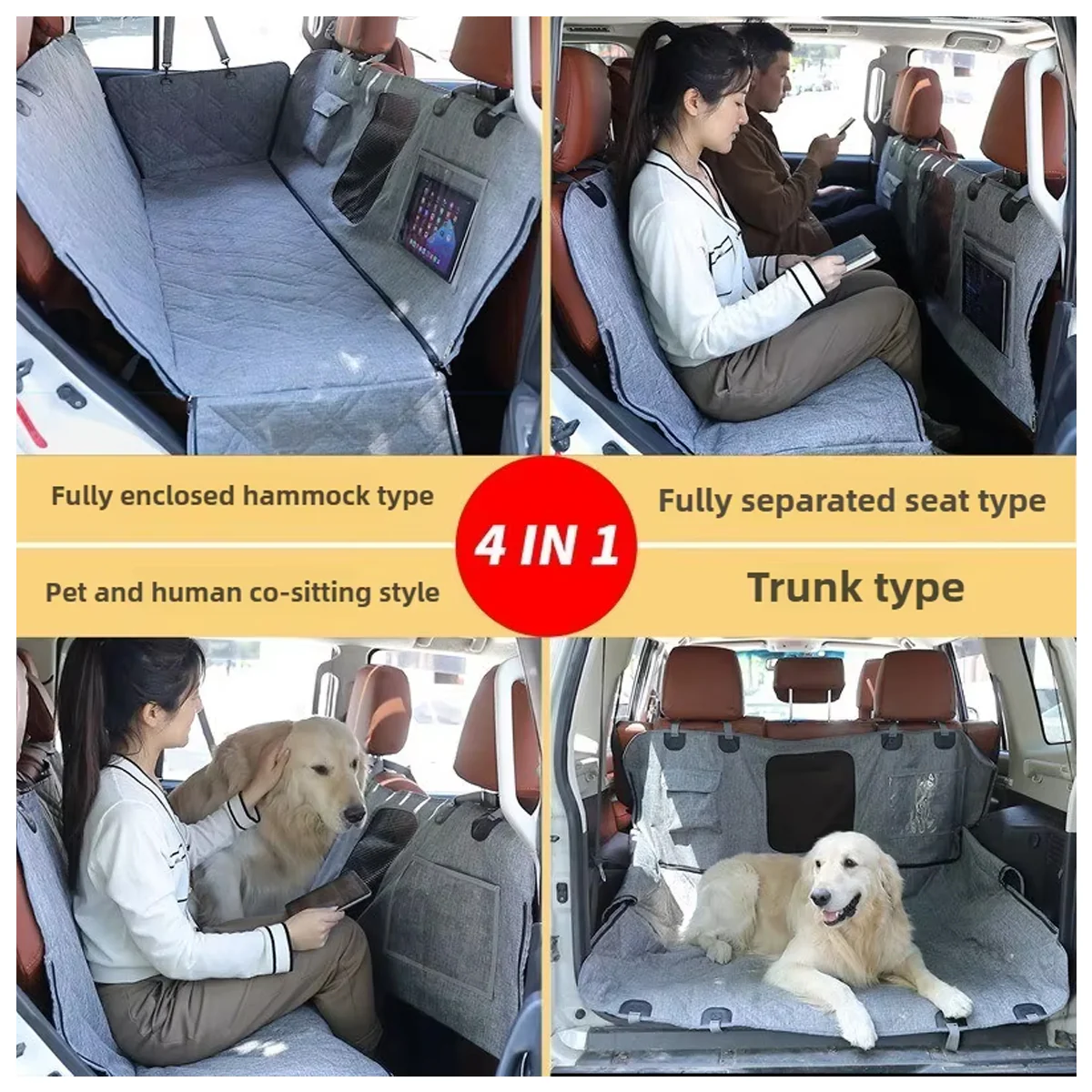 4 In 1 Detachable Car Pet Mat For Back Seat & Trunk - Image 4