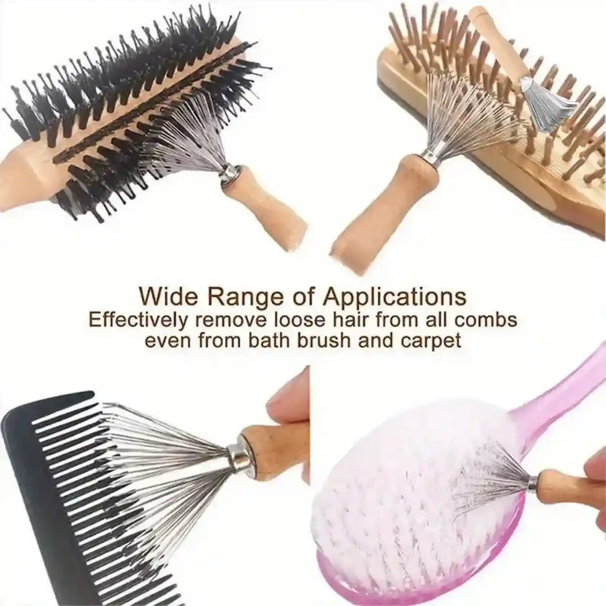 4PCS Hair Comb Cleaning Brush Set Wooden Airbag Comb Cleaner Claw Brush Tool - Image 10