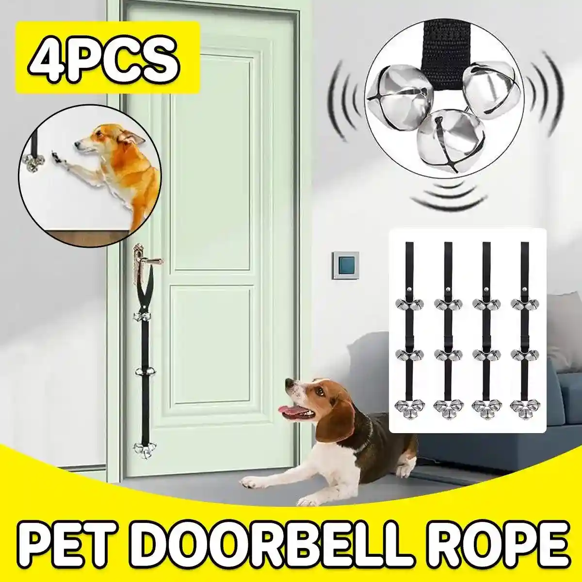 4PCS Pet Training Doorbell Rope Cat Teaser Toy Bell Interactive Play Rope Bell - Image 2