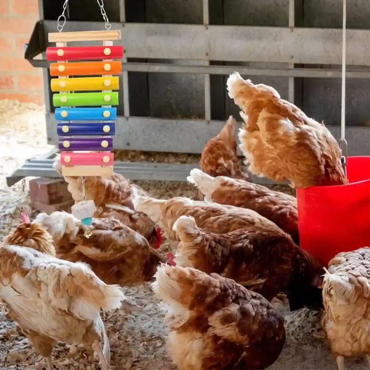 5PCS Chicken Toys Set Swing Ladder Xylophone & Hanging Feeder - Image 2
