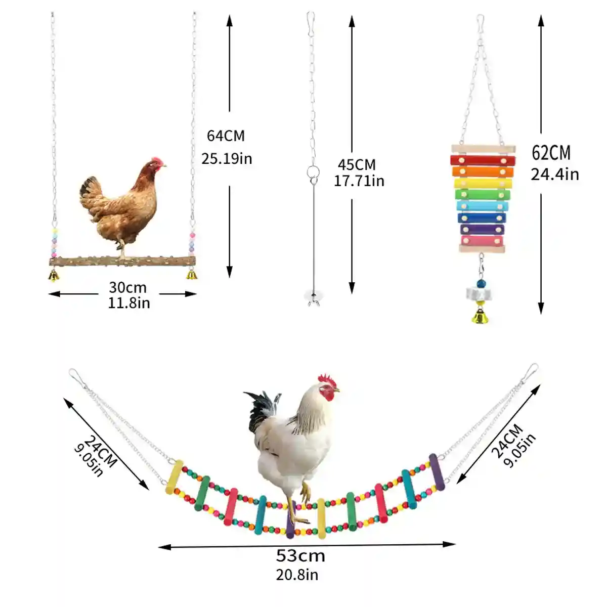 5PCS Chicken Toys Set Swing Ladder Xylophone & Hanging Feeder - Image 3
