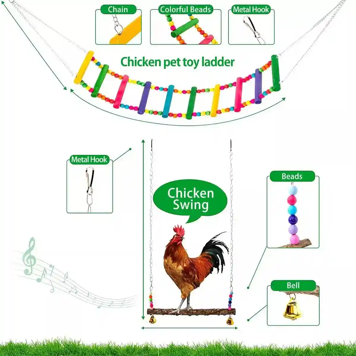 5PCS Chicken Toys Set Swing Ladder Xylophone & Hanging Feeder - Image 4