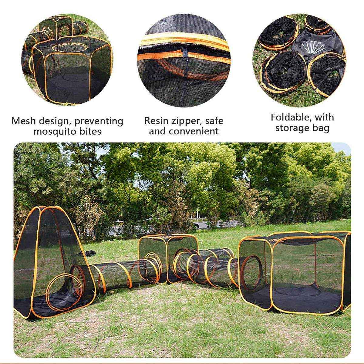 Foldable Cat Tunnel Outdoors Portable Mesh Playpen for Secure Outdoor Fun - Image 11