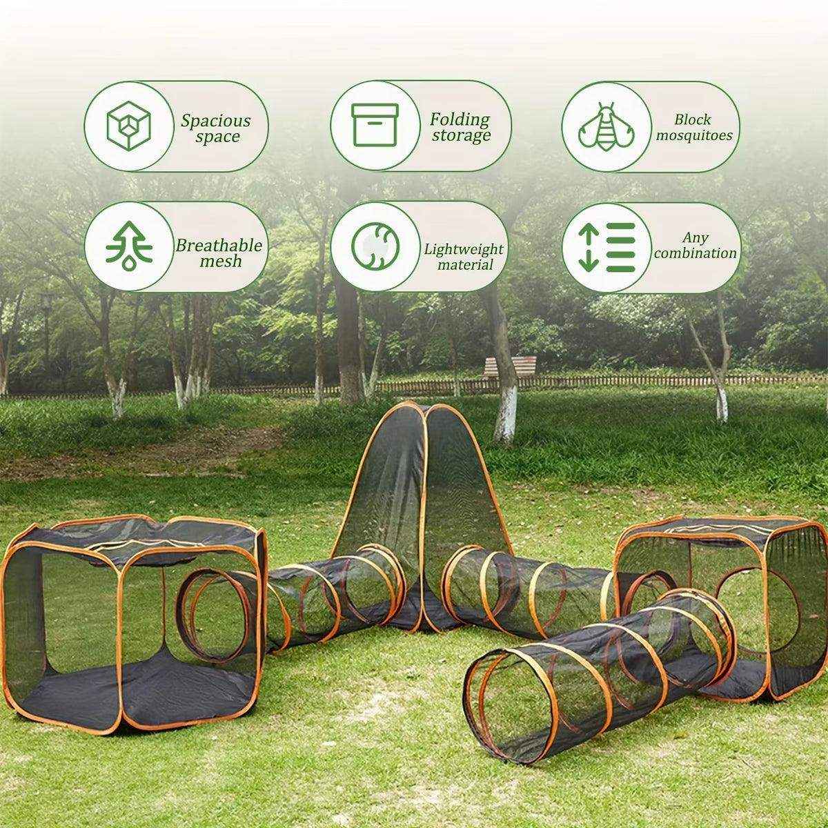 Foldable Cat Tunnel Outdoors Portable Mesh Playpen for Secure Outdoor Fun - Image 4