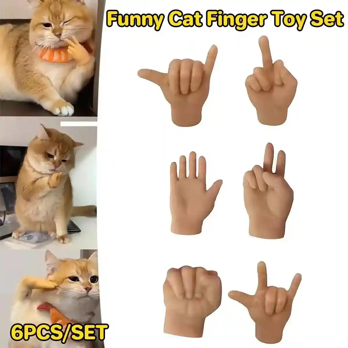 6PCS Cute Cat Finger Covers Soft Rubber Stretchy Mini Simulation Hands Fun Toy - Image 2