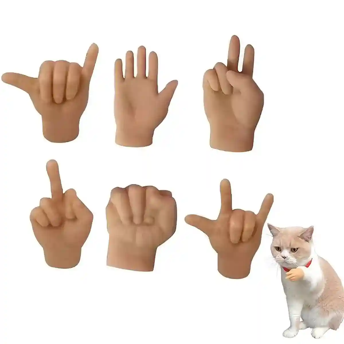 6PCS Cute Cat Finger Covers Soft Rubber Stretchy Mini Simulation Hands Fun Toy - Image 4