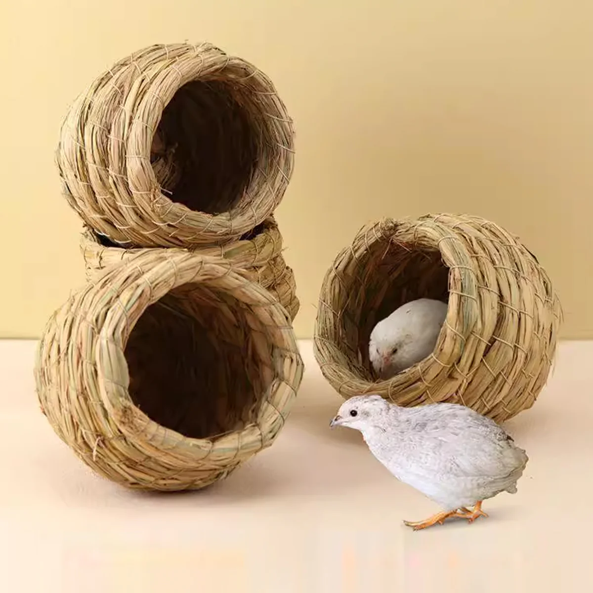 6PCS Handwoven Straw Bird Nest 12cm Natural Grass - Image 6