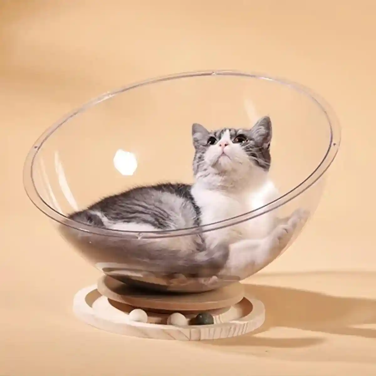 Acrylic Space Capsule Cat Bed Semi-closed Cool Nest Turntable Toy - Image 5