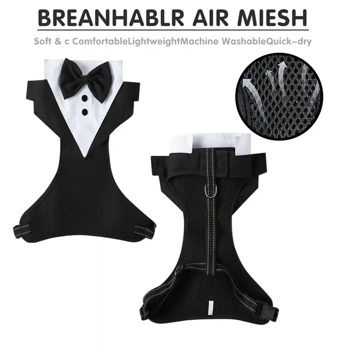 Adjustable Dog Harness and Leash Set with Bowtie No-Pull Vest Design - Image 2