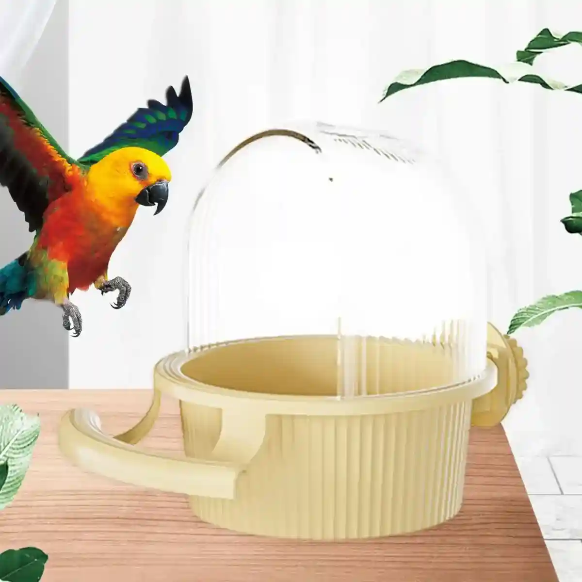 Anti-Splash Bird Feeder with Cover and Stand for Cage Use - Image 12