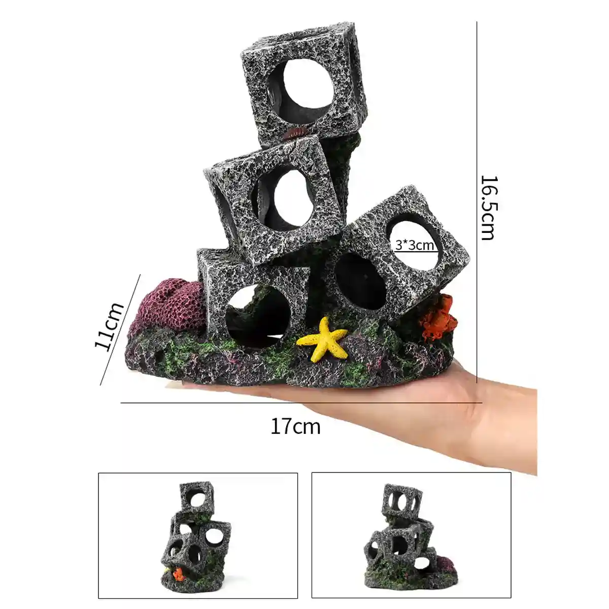 Square Aquarium Cave Resin Set for Small Fish Habitat and Aquascaping - Image 8