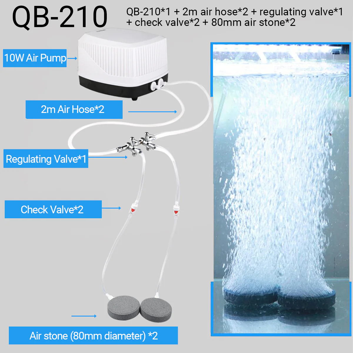 Aquarium Oxygen Pump Set for Fish Tank with Air Stone Silent Durable Adjustable - Image 11