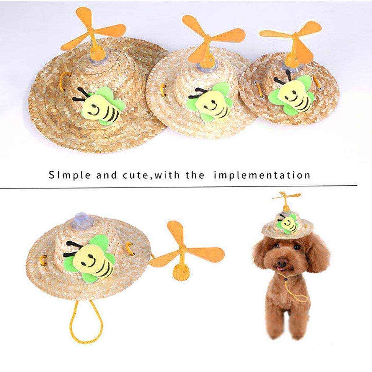 Pet Straw Hat Bamboo Dragonfly Cat And Dog Headwear Puppy Sun Hat Decoration - Image 5