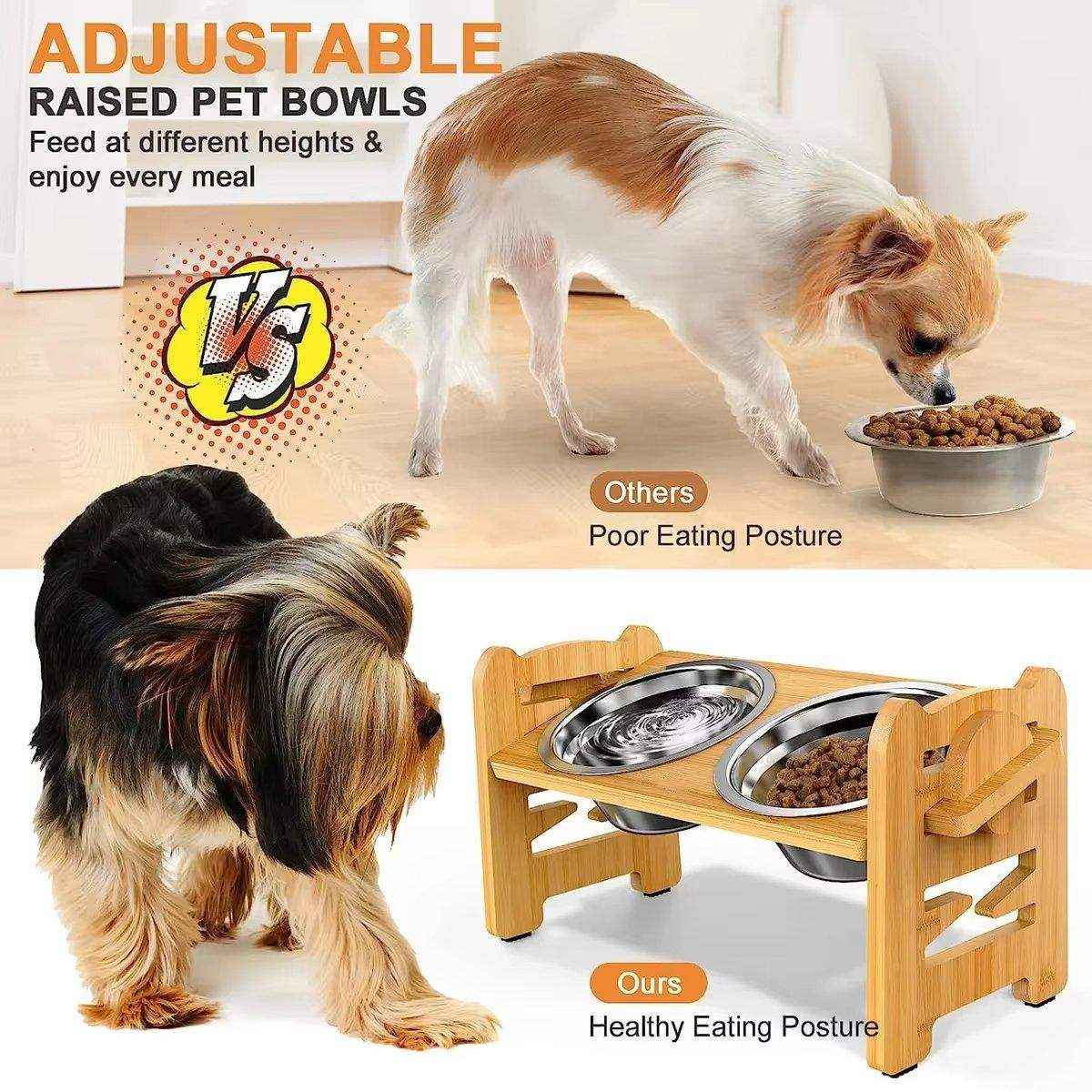 Adjustable Bamboo Pet Feeder with Stainless Steel Bowls - Image 6