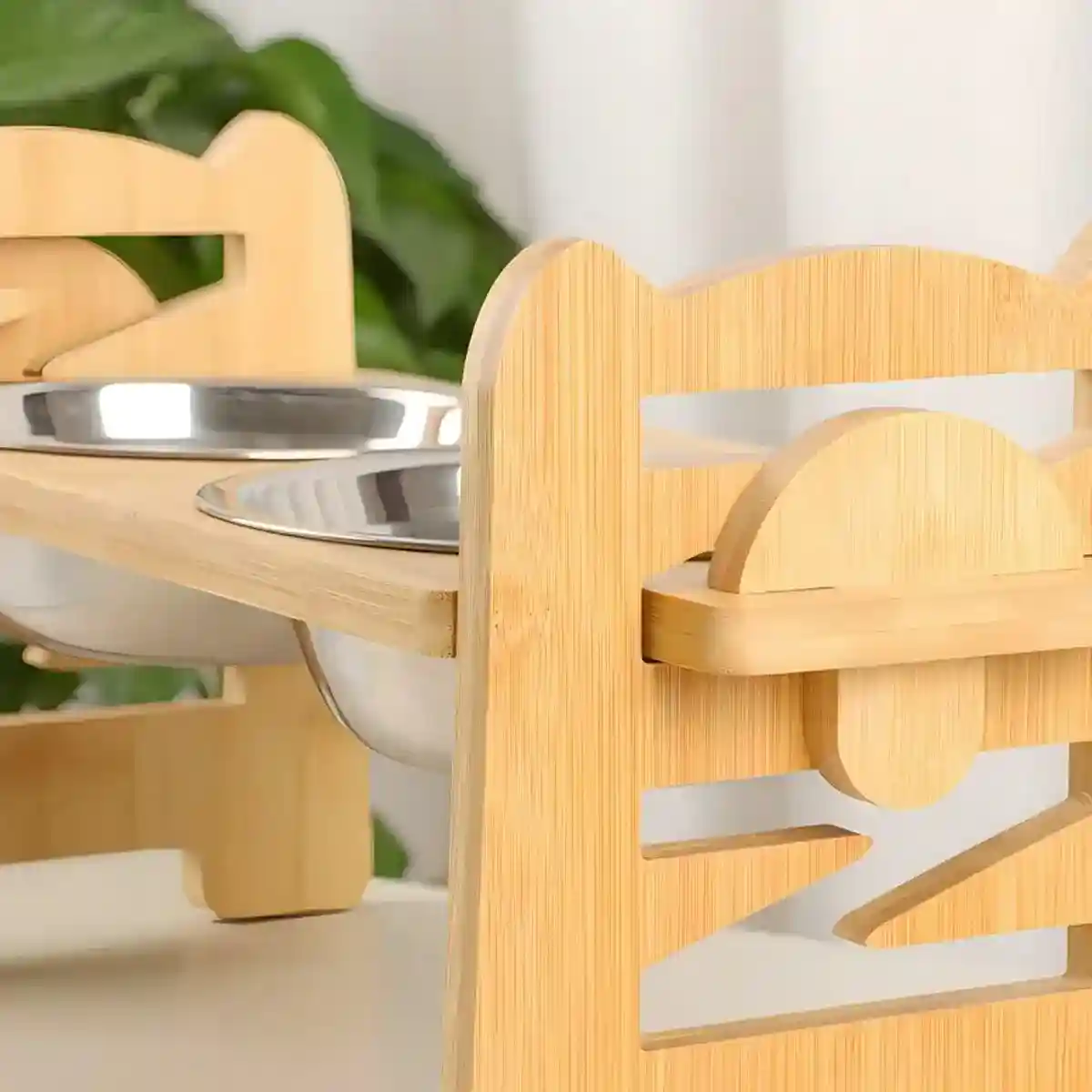 Adjustable Bamboo Pet Feeder with Stainless Steel Bowls - Image 7