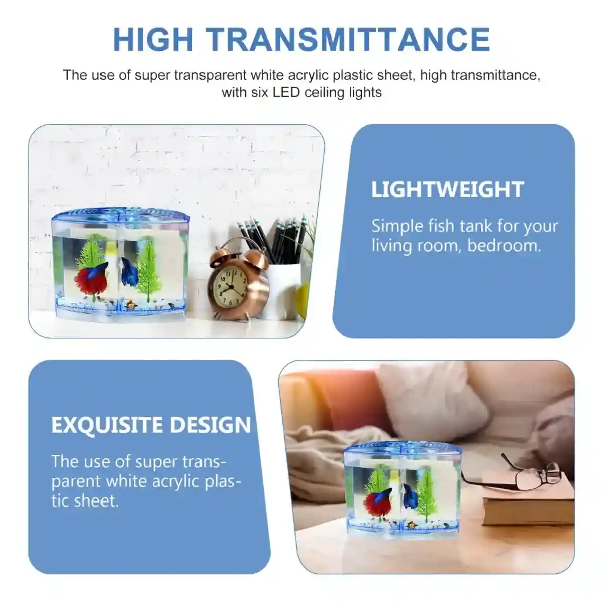 Dual Compartment Acrylic Betta Fish Tank Desktop Aquarium Display - Image 6