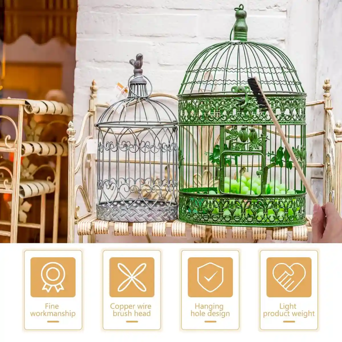 Bird Cage Cleaning Brush Set Stainless Steel & Bamboo Wire Brush Tools - Image 3