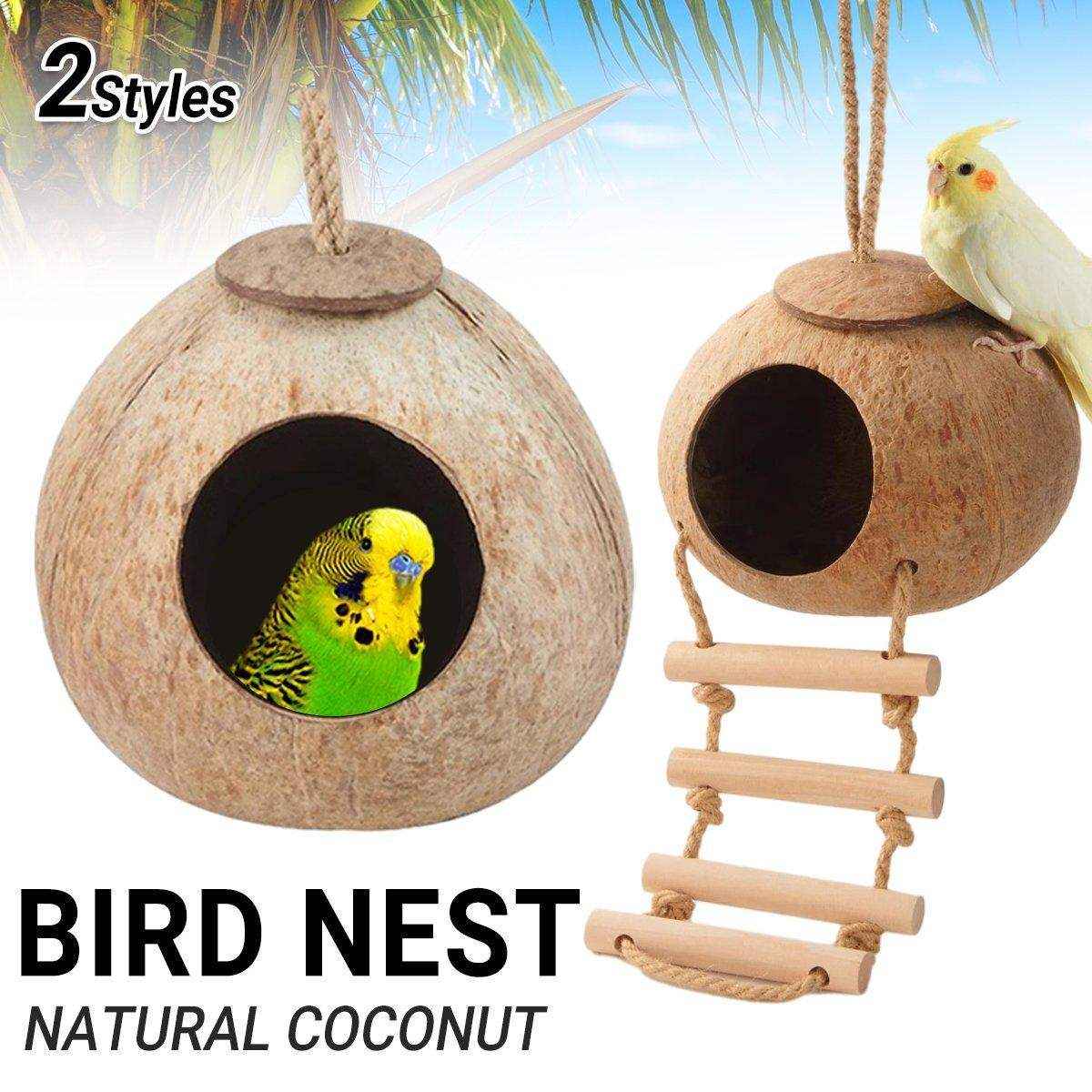 Pet Parrot Nest Wooden Bird House Natural Coconut Shell Feeder - Image 13