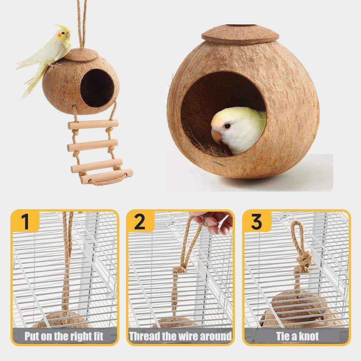 Pet Parrot Nest Wooden Bird House Natural Coconut Shell Feeder - Image 7
