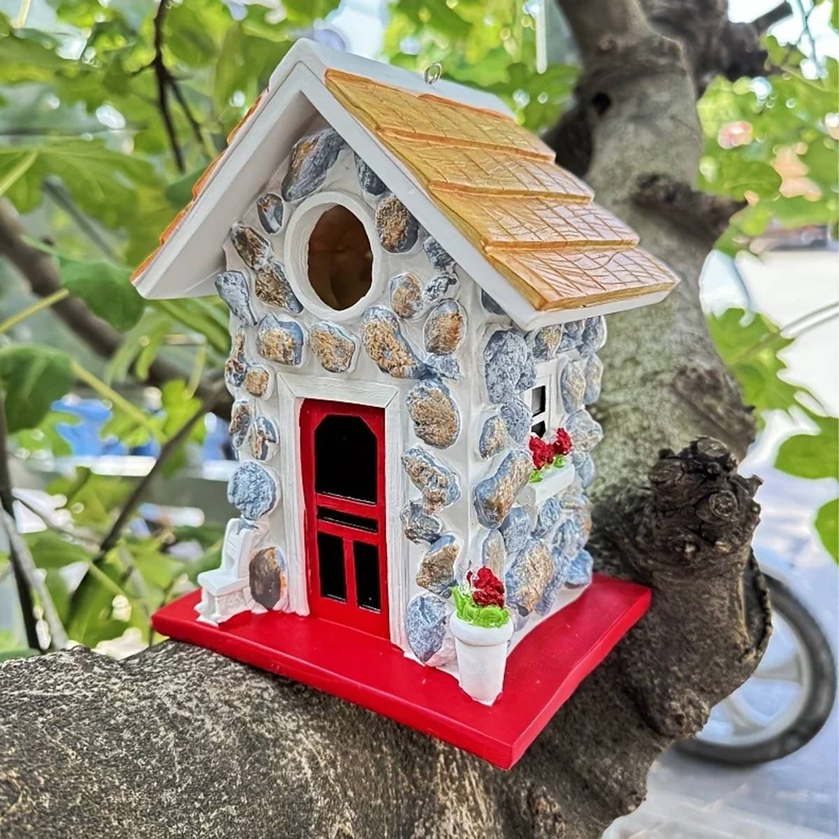 Bird House Stone Cottage Resin Nest - Image 9