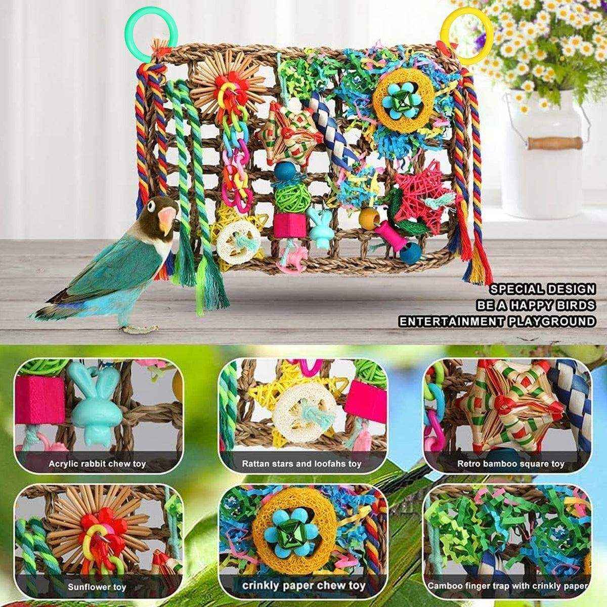 Bird Parrot Cage Toy Colourful Rattan Balls Puzzle Net Bird Supplies - Image 5