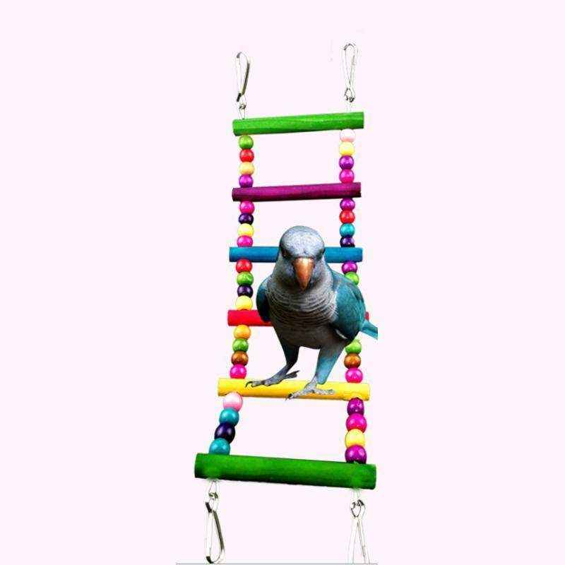 Colorful Hanging Bird Toy Set with Bells and Ladder Parrot Cage Toys - Image 9