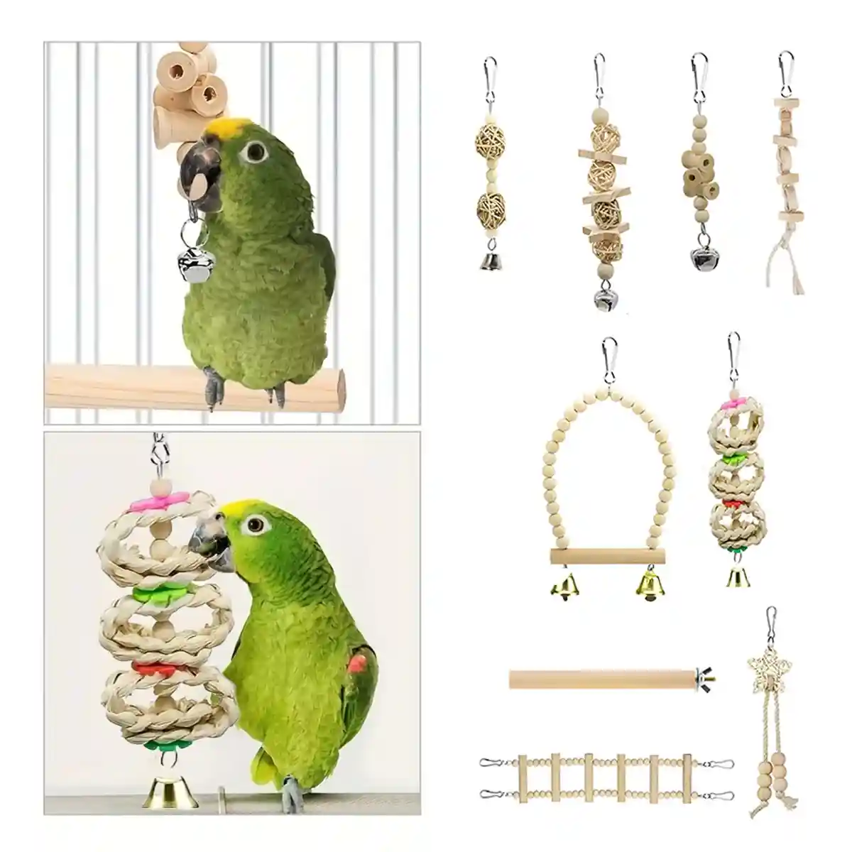 9PCS Bird Toys Set for Parrots Wooden Chew Swing Ladder Kit - Image 8
