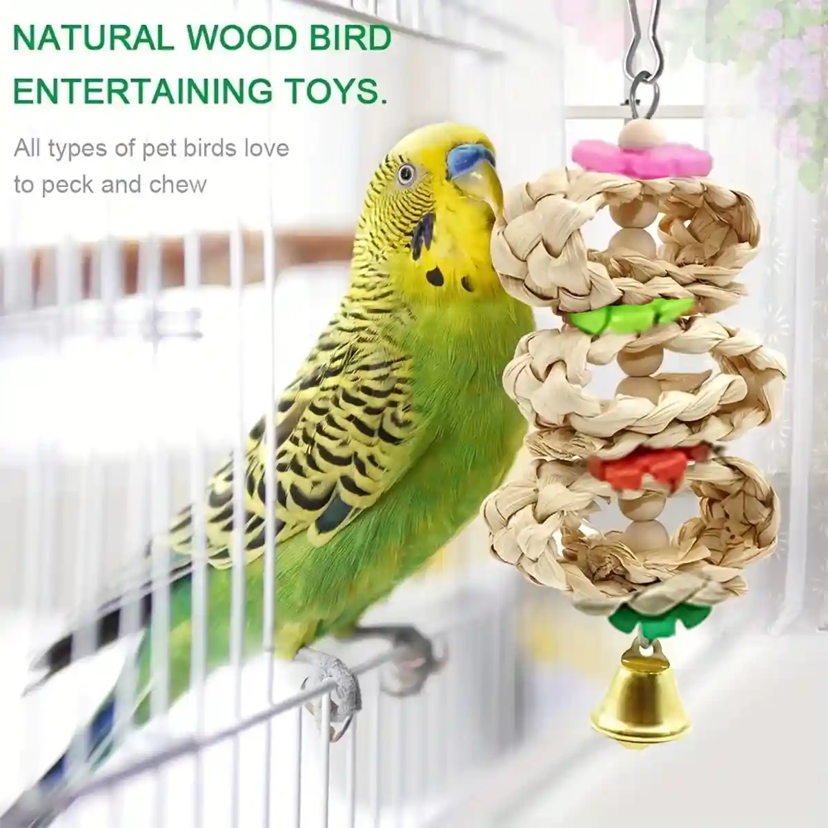 9PCS Bird Toys Set for Parrots Wooden Chew Swing Ladder Kit - Image 9