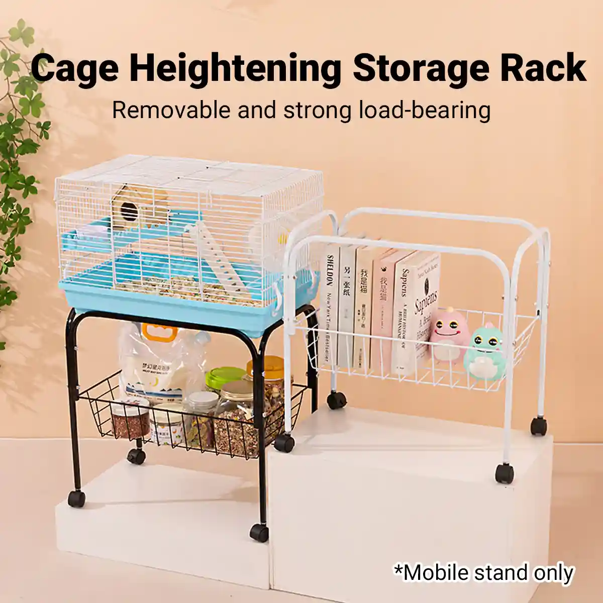 Birdhouse Bracket Universal Rolling Stand with Storage Basket - Image 3