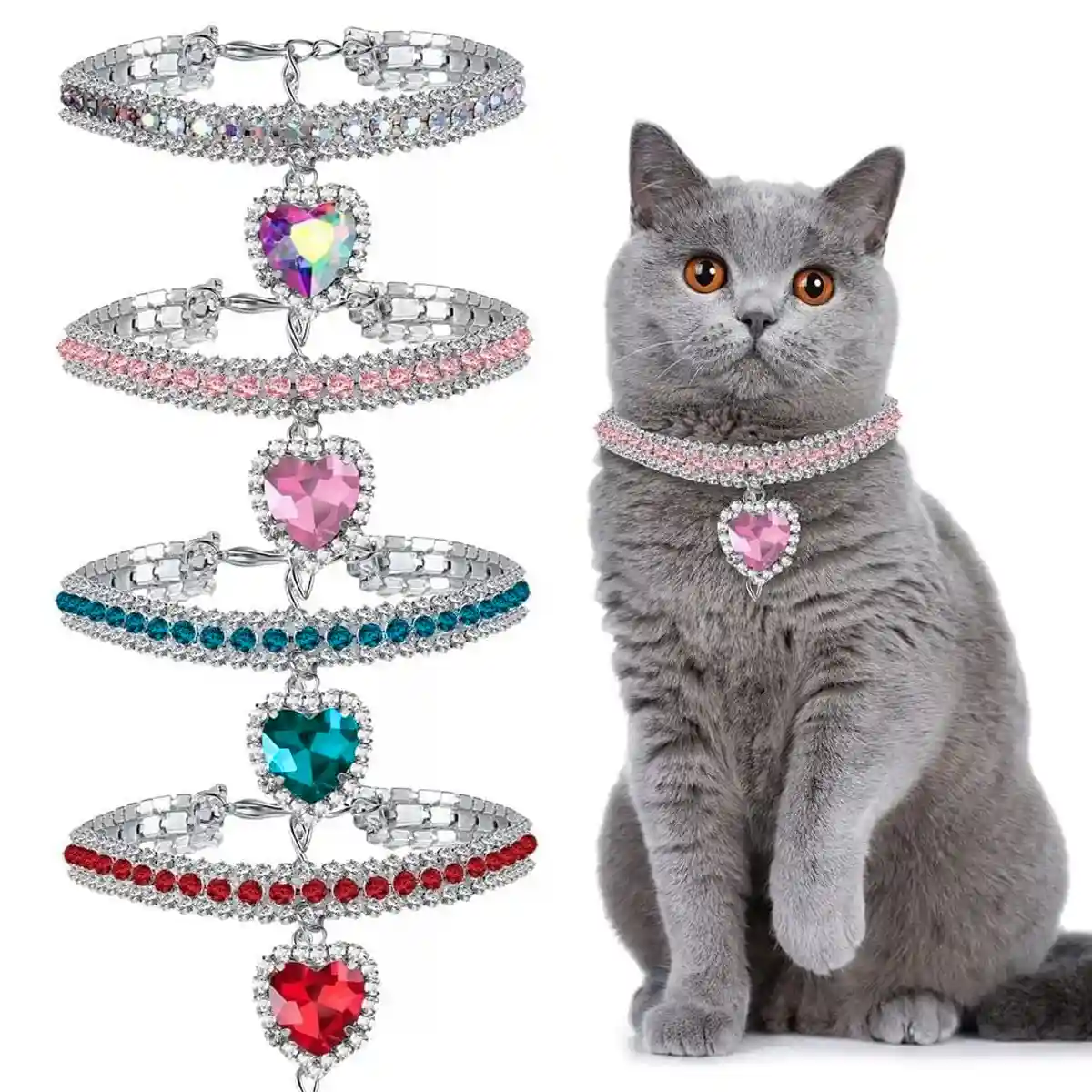 Bling Cat Collar Set With Heart Pendant - Image 2