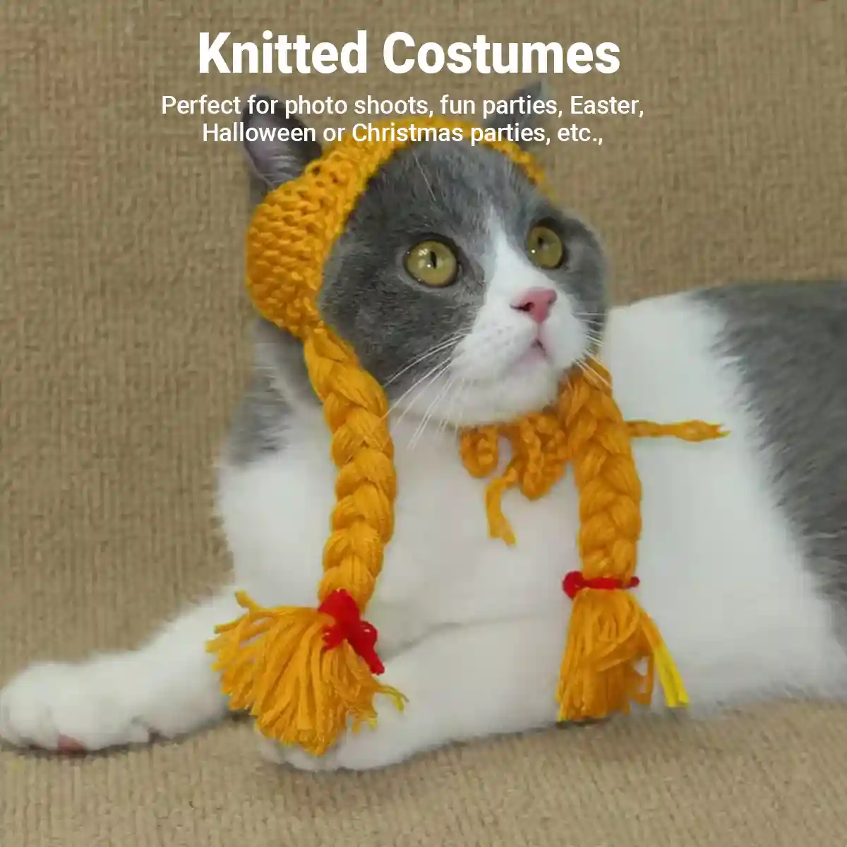 Braided Cat Hat Handmade Knitted Pet Wig - Image 6
