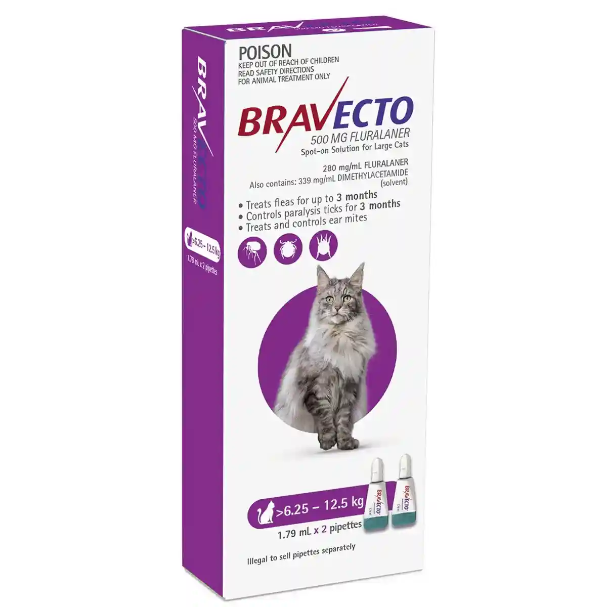 BRAVECTO Spot On For Cats Purple 6.25-12.5KG 2S - Image 3