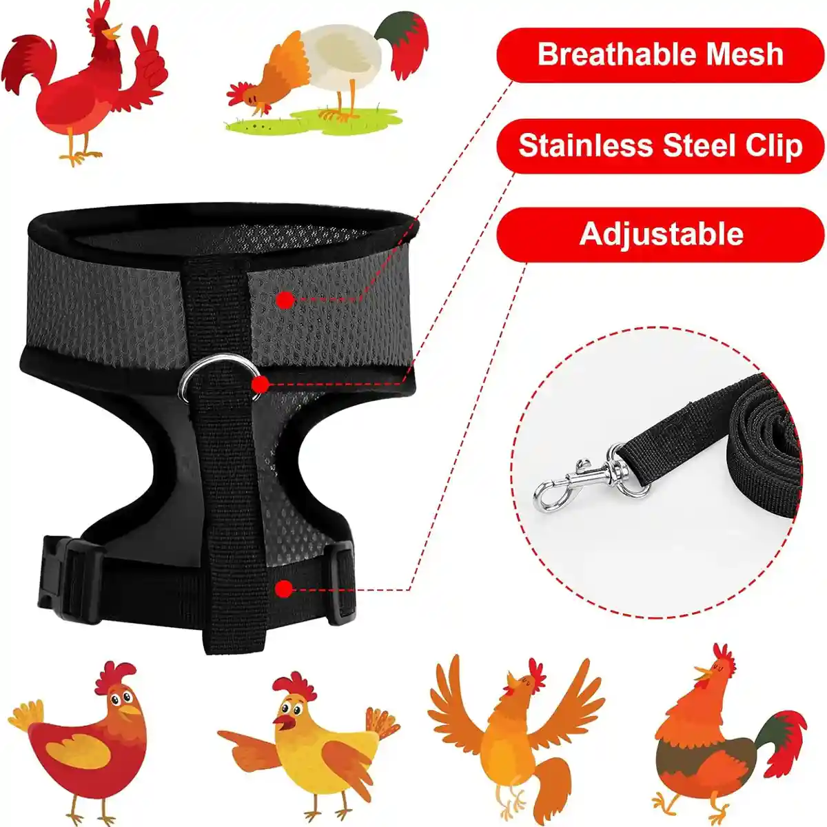 Adjustable Chicken Harness with Leash Breathable Mesh Vest for Poultry - Image 10