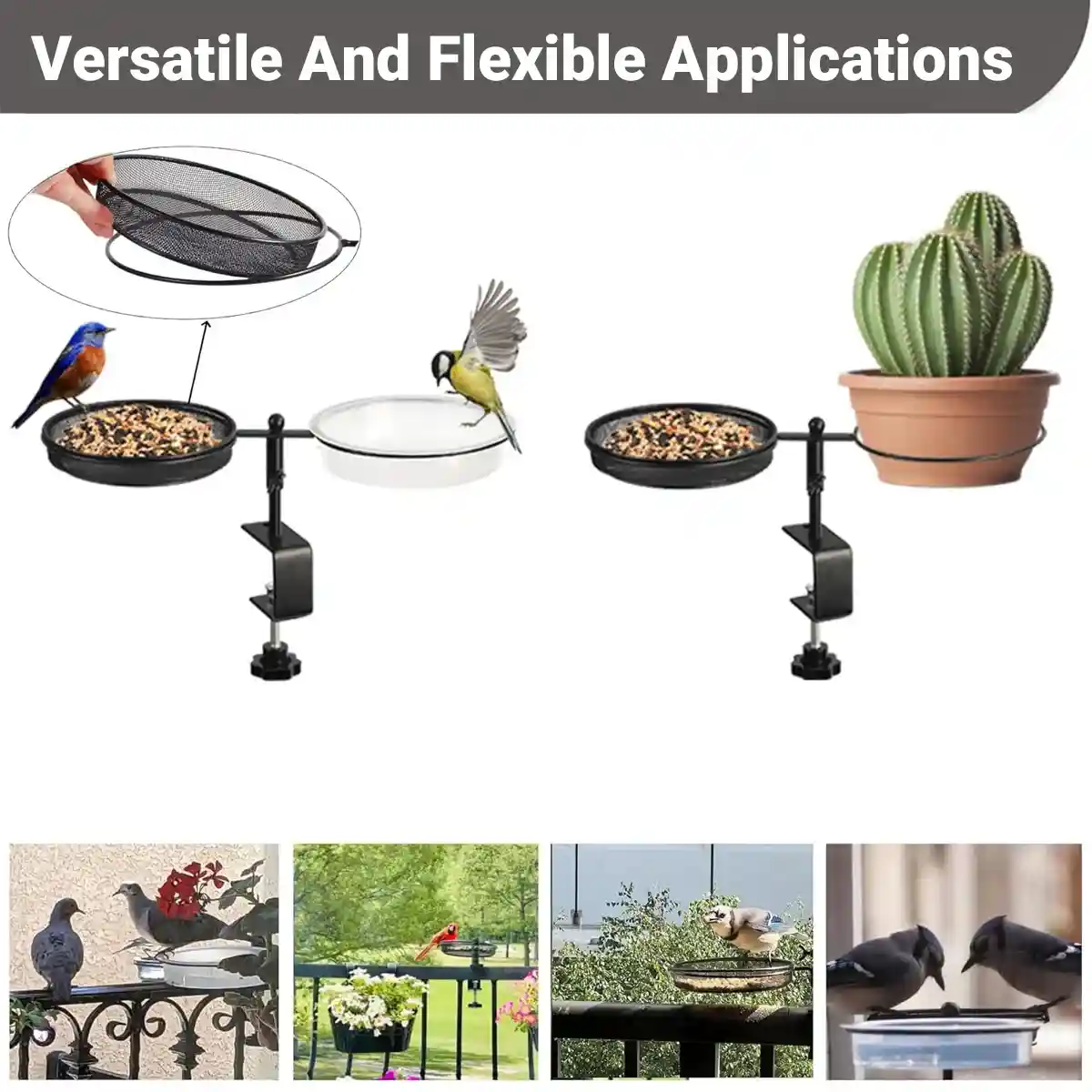 Carbon Metal Bird Feeder and Bath Stand Adjustable Clamp-On Outdoor Station - Image 10