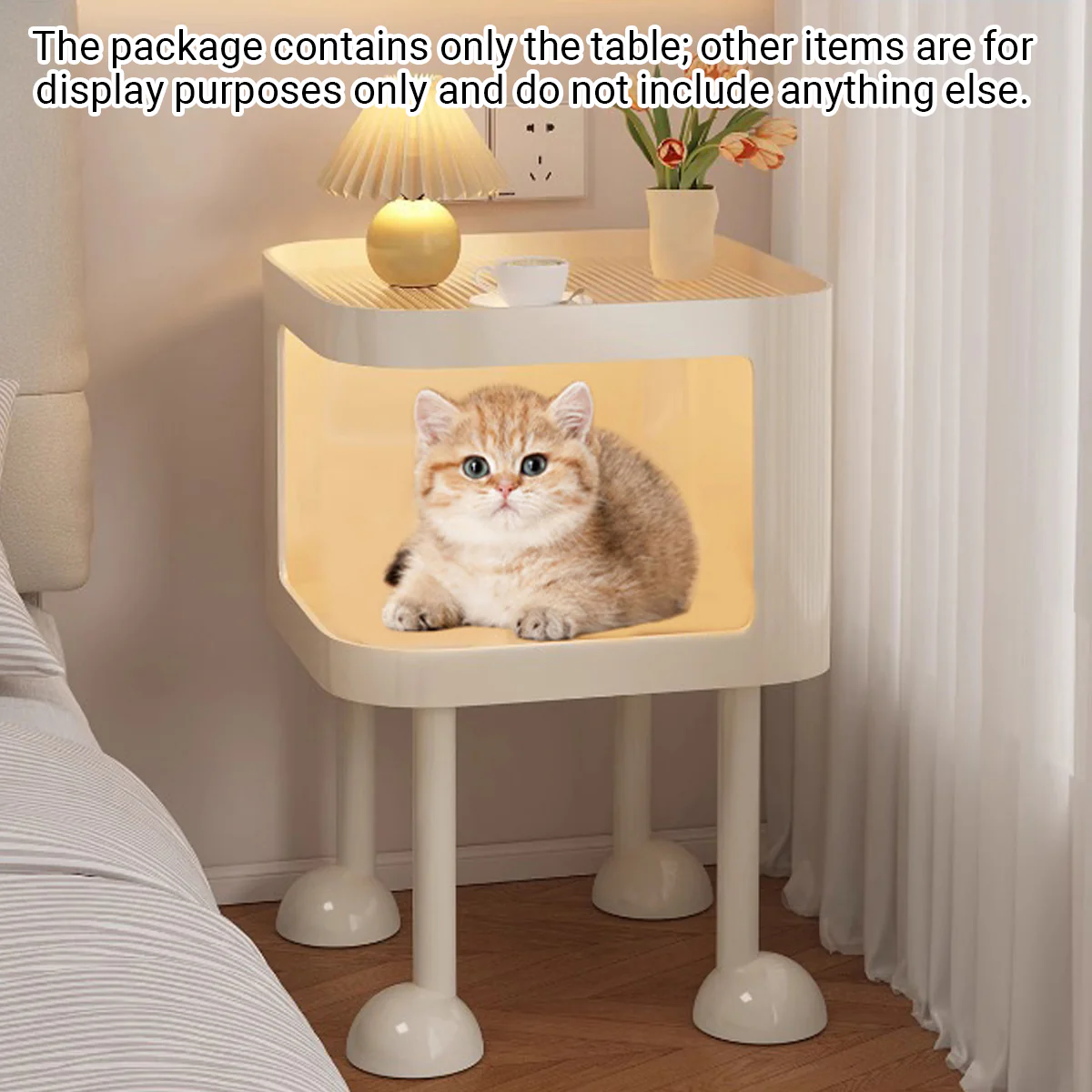 Cat Bedside Table Modern Nightstand with Cat House & Storage - Image 9