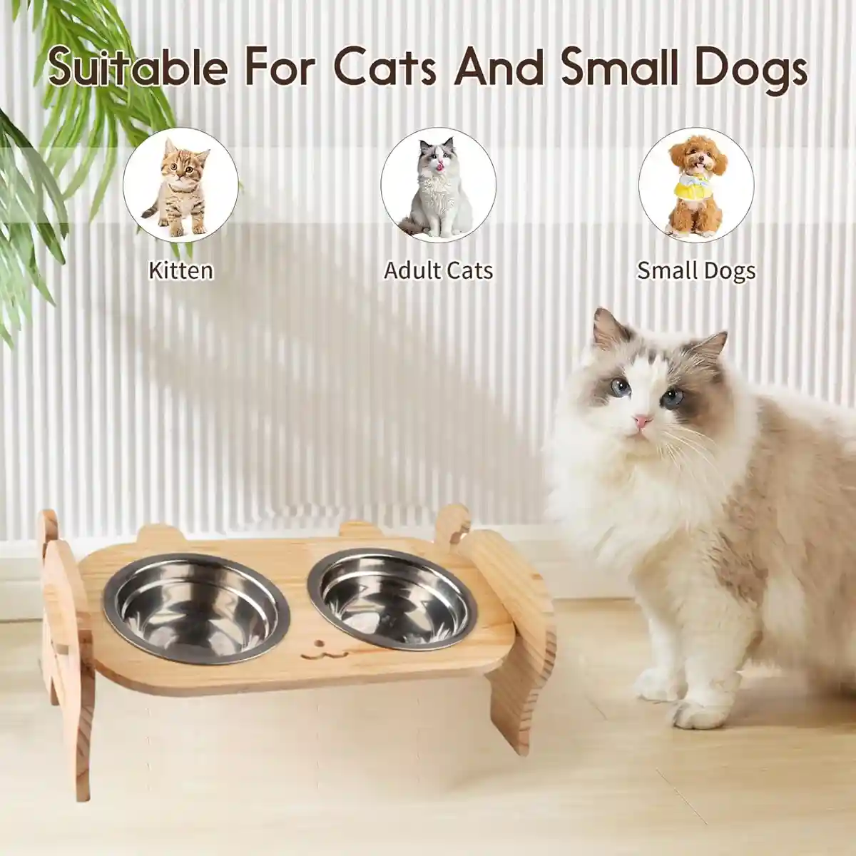 Adjustable Cat Dog Raised Bowl Stand with Stainless Steel Double Bowls - Image 10